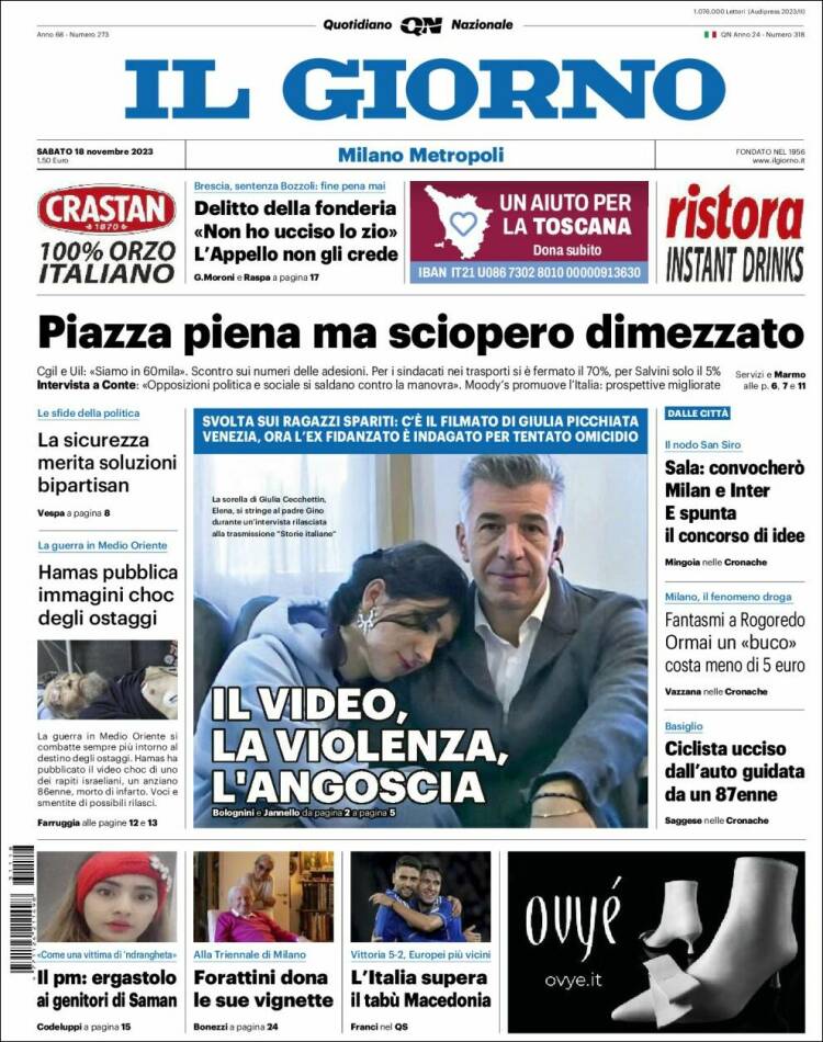 Portada de Il Giorno (Italia)
