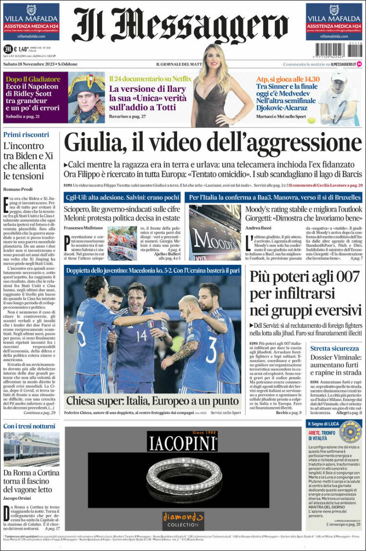 Portada de Il Messaggero (Italia)