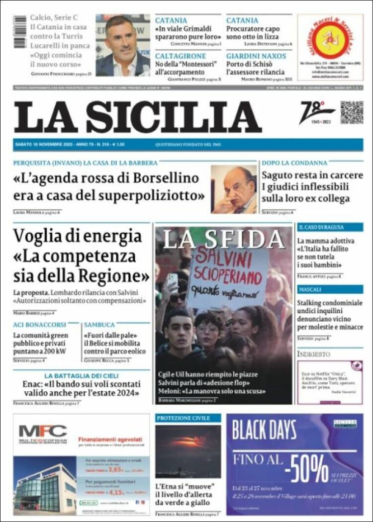 Portada de La Sicilia (Italia)