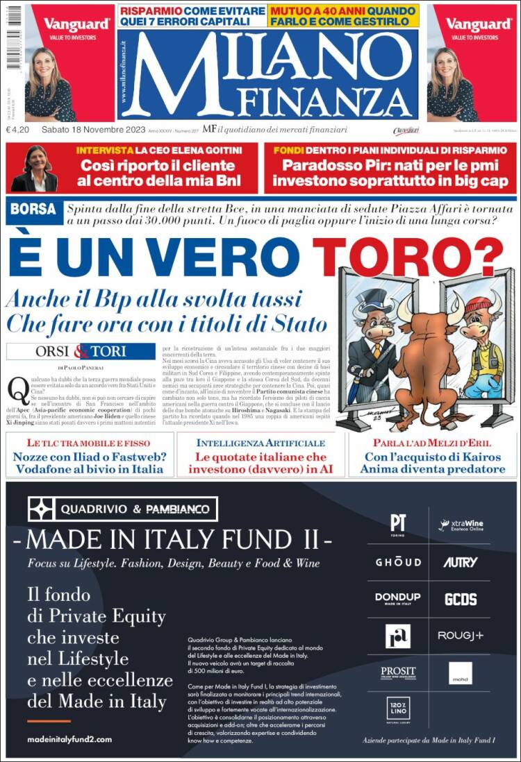 Portada de Milano Finanza (Italia)