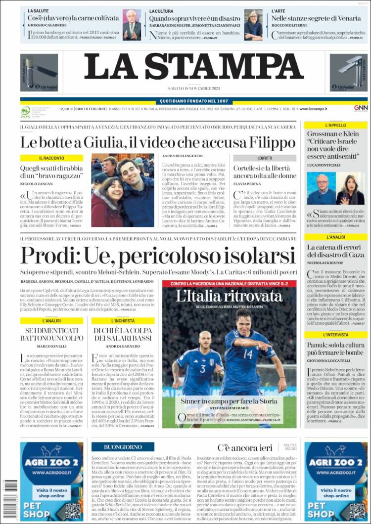 Portada de La Stampa (Italia)