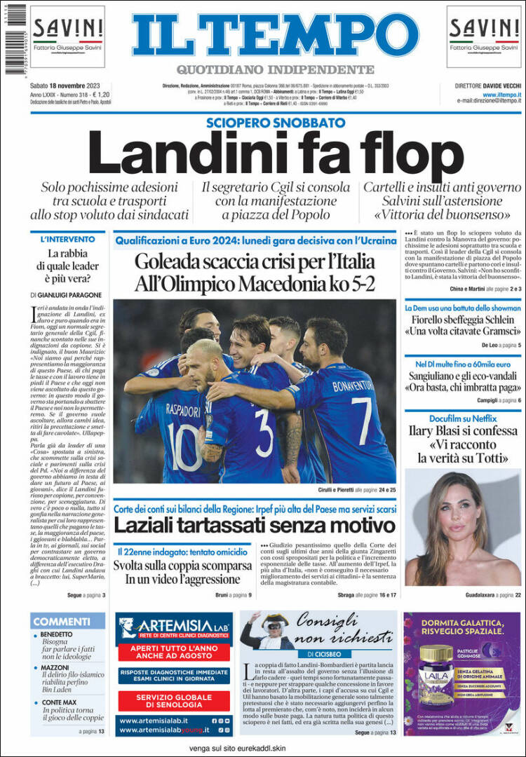Portada de Il Tempo (Italia)