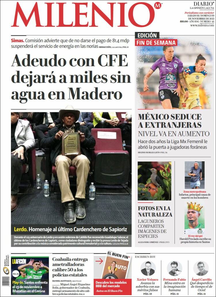 Portada de Milenio - Laguna (M&eacute;xico)