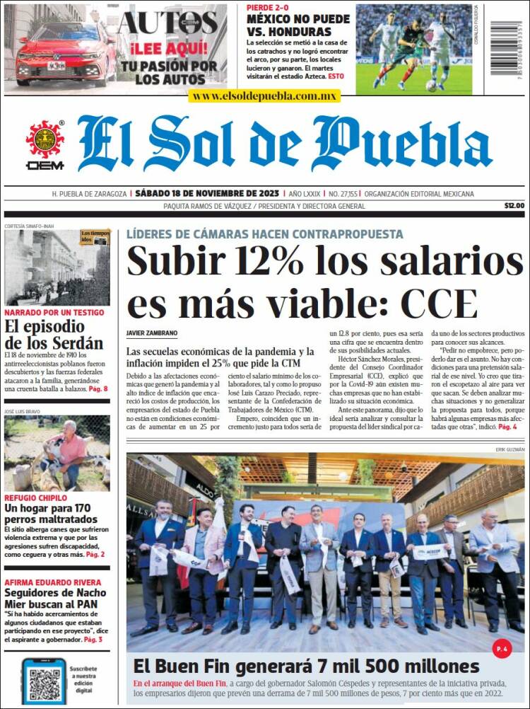 Portada de El Sol de Puebla (M&eacute;xico)