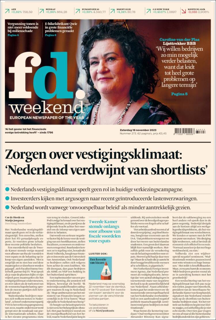 Portada de Het Financieele Dagblad (Pa&iacute;ses Bajos)