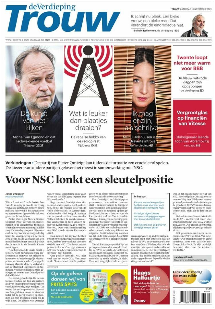 Portada de Trouw (Pa&iacute;ses Bajos)