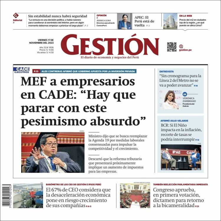 Portada de Diario Gestión (Per&uacute;)