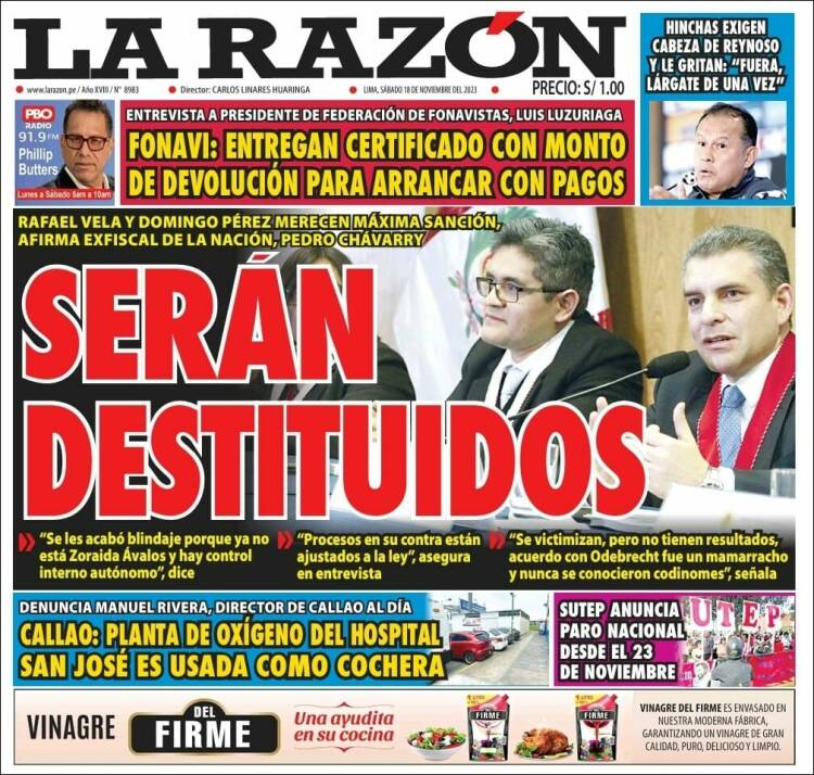 Portada de La Razón (Per&uacute;)