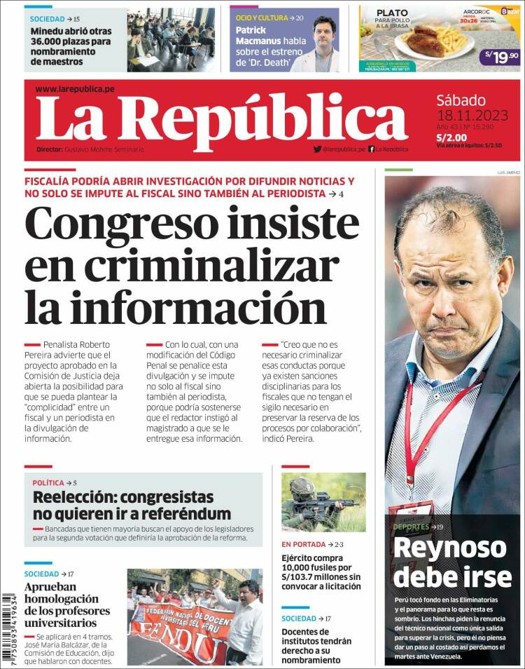 Portada de La Republica (Per&uacute;)
