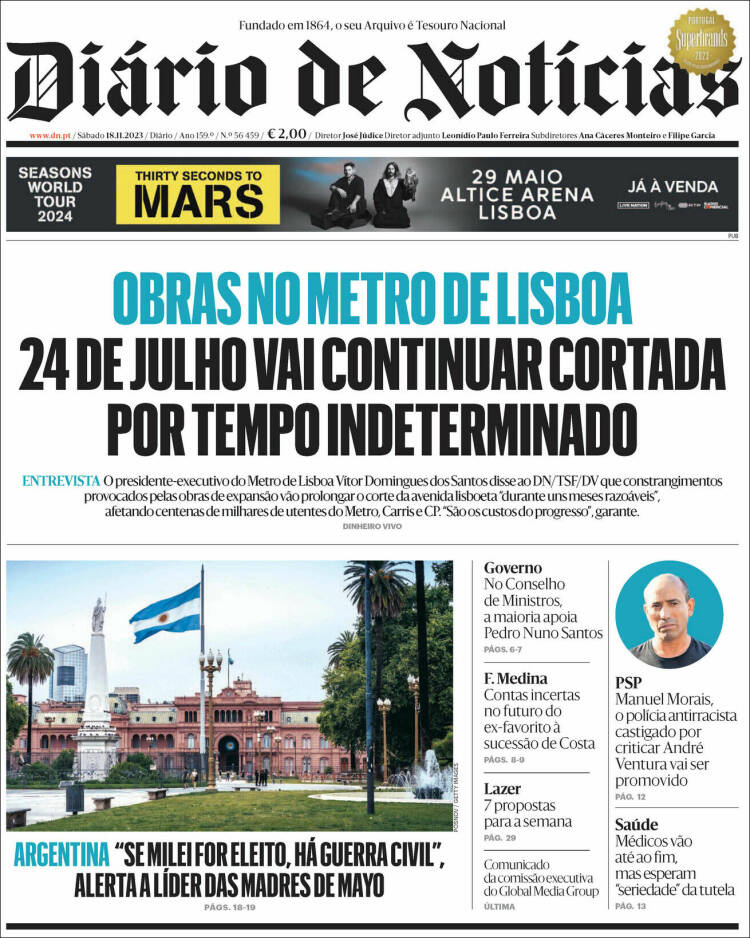 Portada de Diário de Noticias (Portugal)
