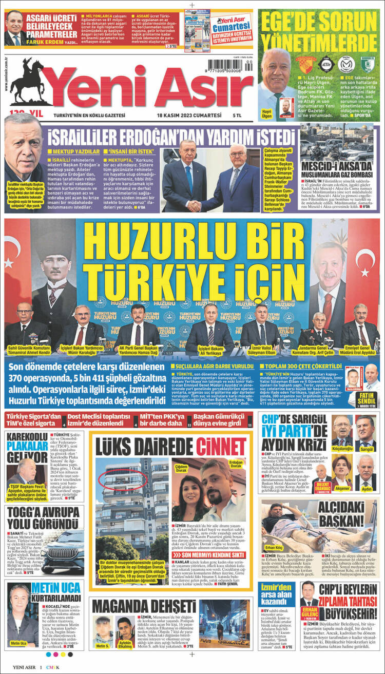 Portada de Yeni Asır (Turqu&iacute;a)
