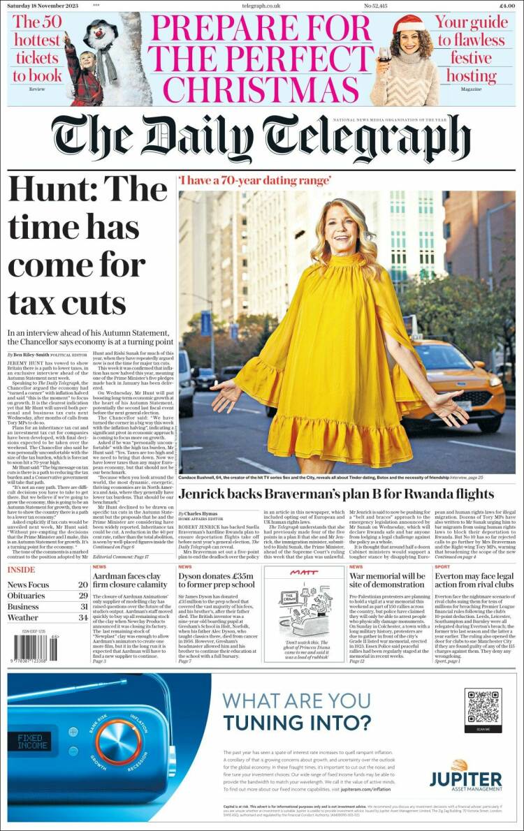 Portada de Daily Telegraph (Reino Unido)