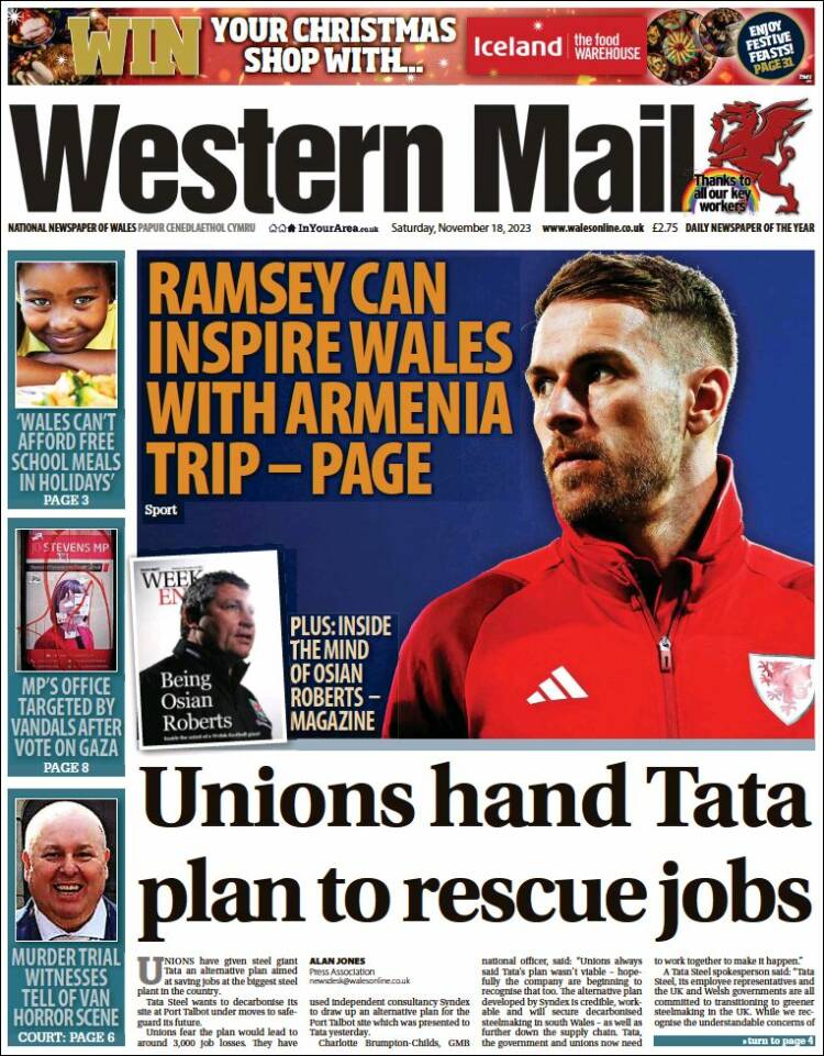 Portada de Western Mail (Reino Unido)