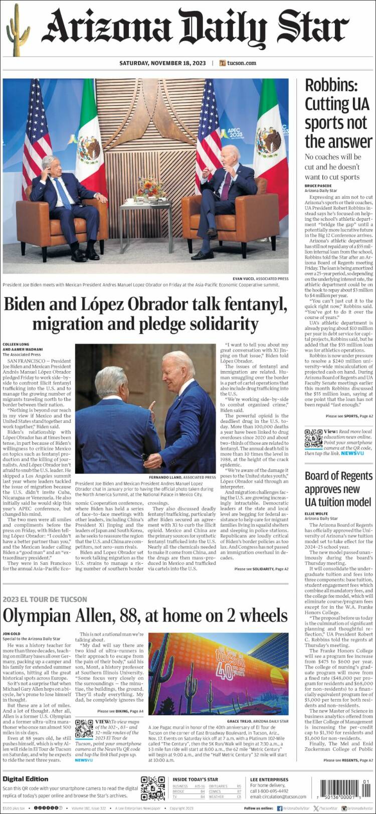 Portada de Arizona Daily Star (USA)