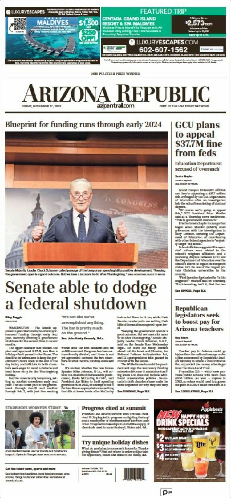 Portada de Arizona Republic News (USA)