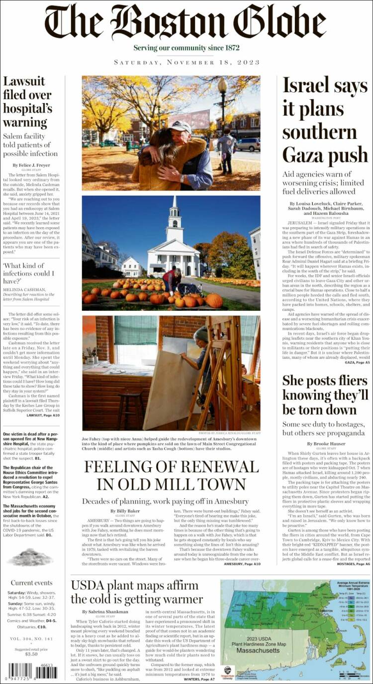 Portada de Boston Globe (USA)