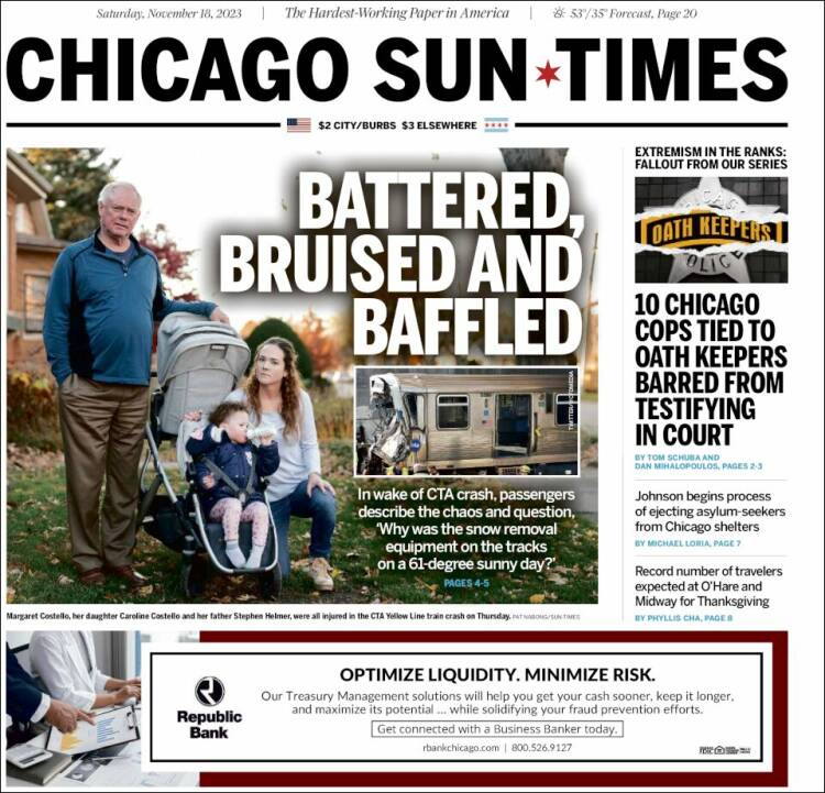 Periódico Chicago Sun Times Usa Periódicos De Usa Edición De Sábado 18 De Noviembre De 2023