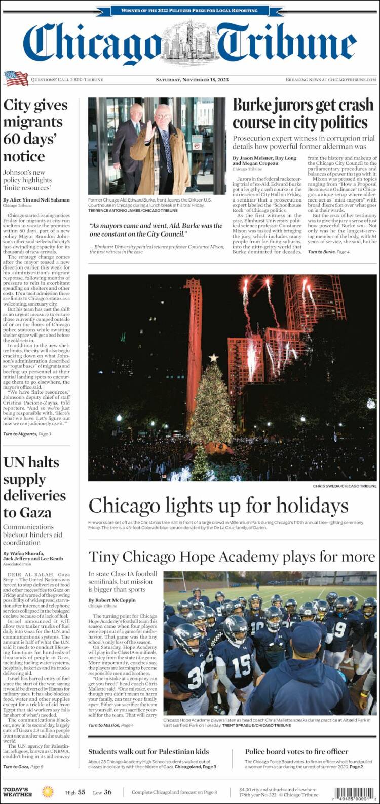 Portada de Chicago Tribune (USA)
