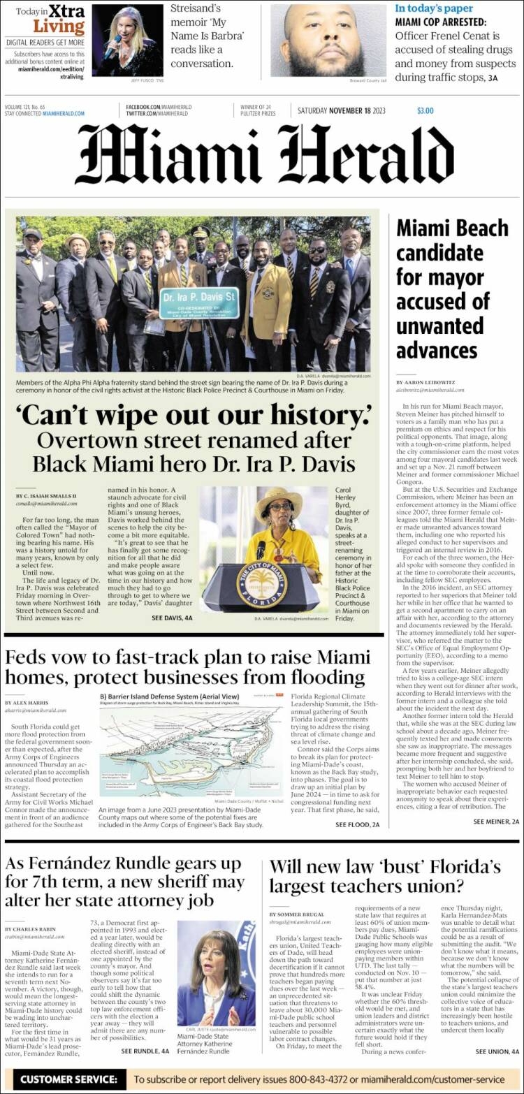 Portada de Miami Herald (USA)