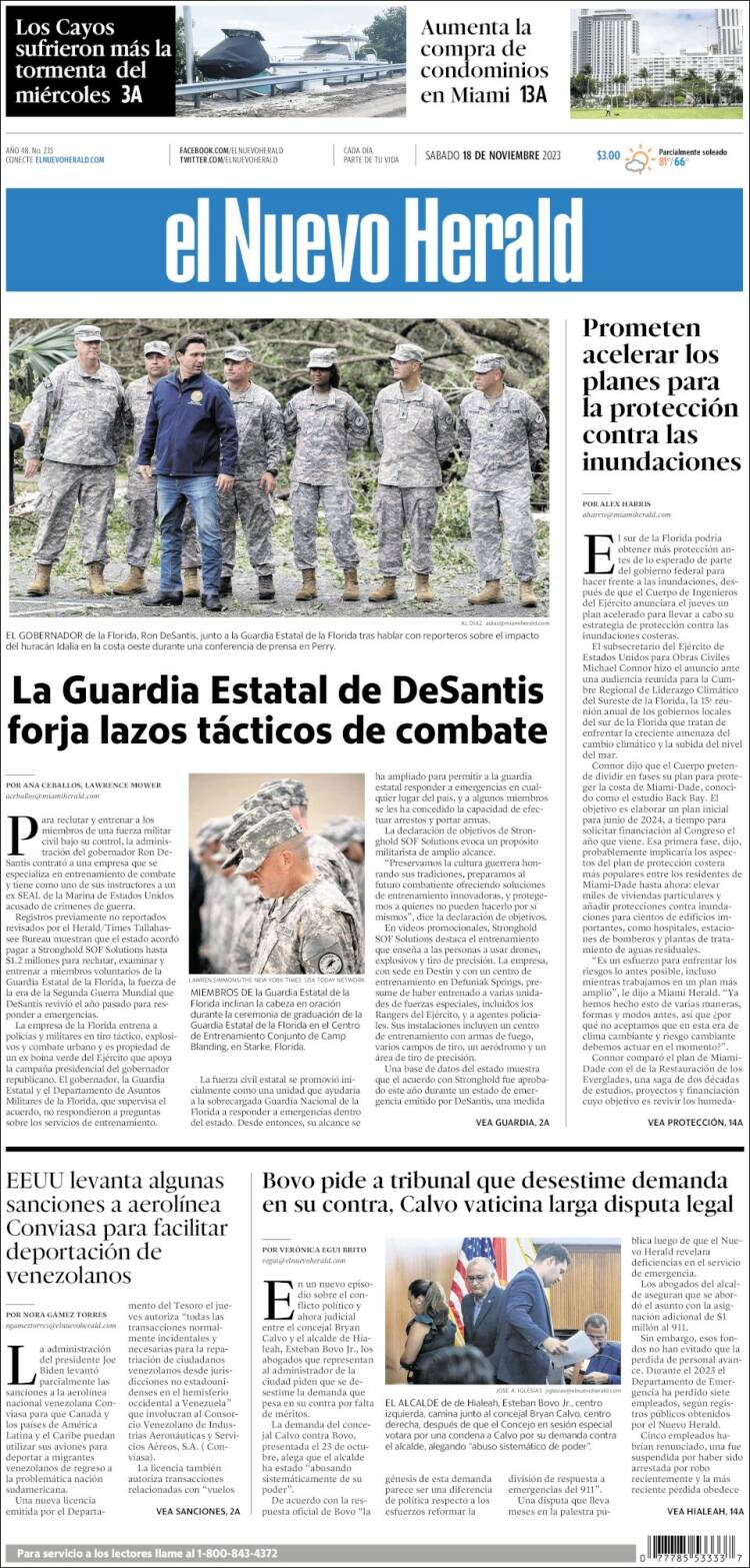 Portada de El Nuevo Herald (USA)