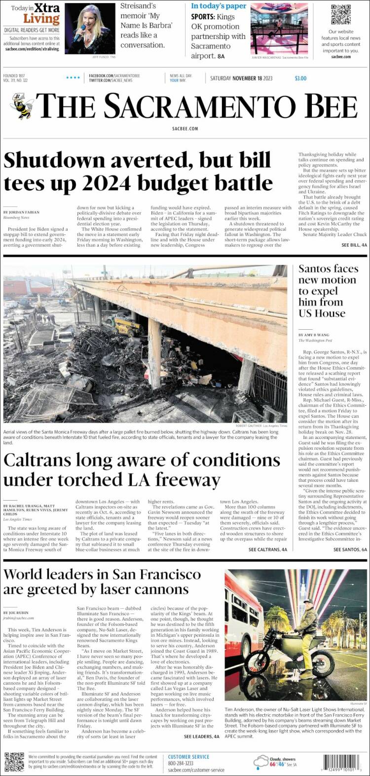 Portada de The Sacramento Bee (USA)