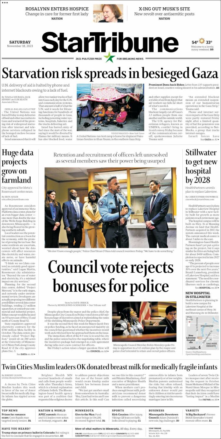 Portada de Star Tribune (USA)