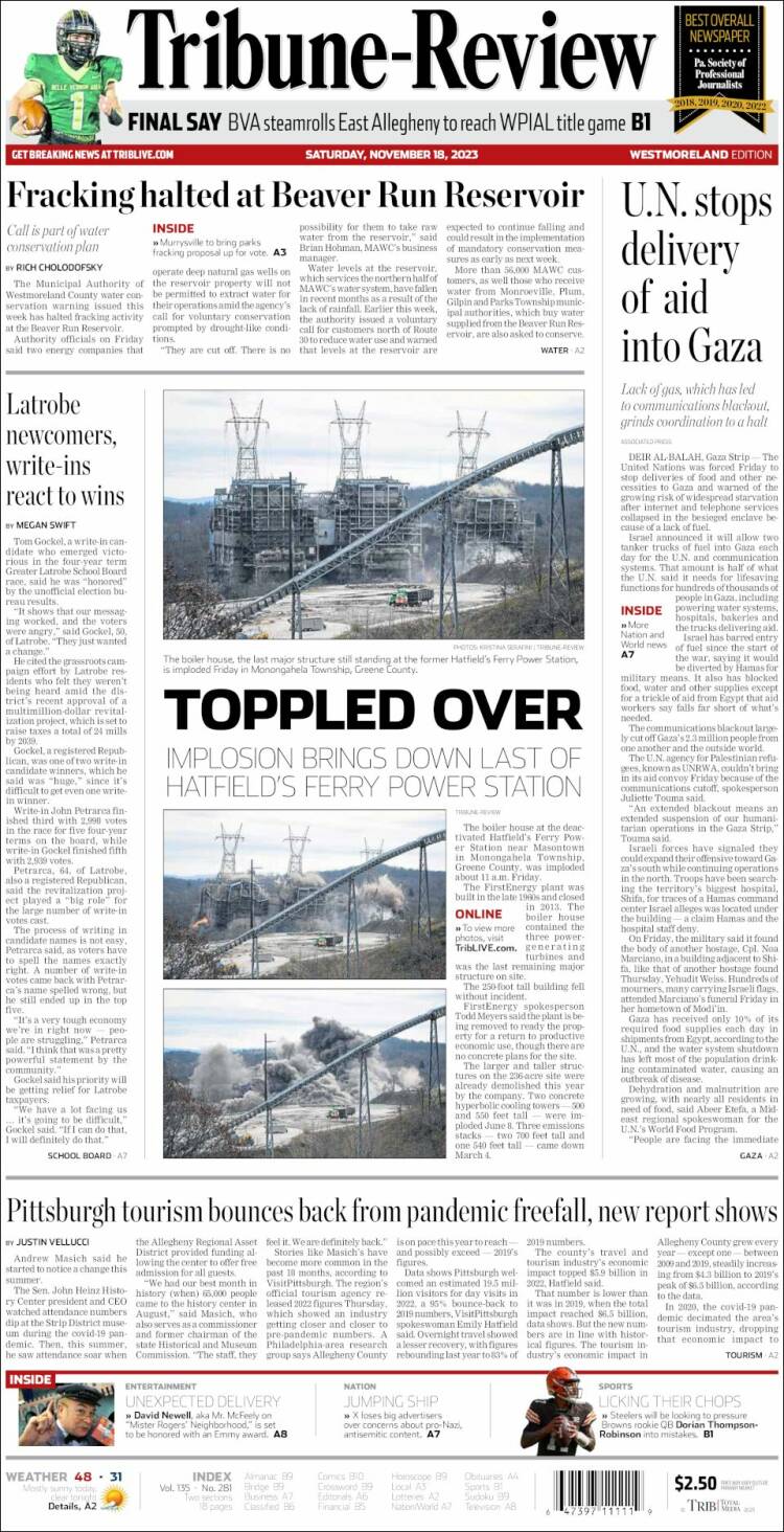 Portada de Tribune-Review (USA)