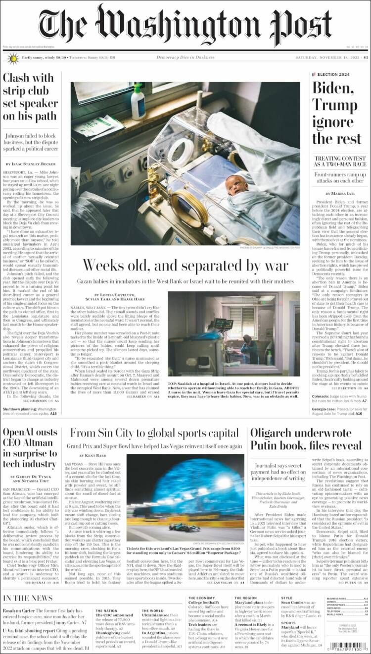 Portada de The Washington Post (USA)