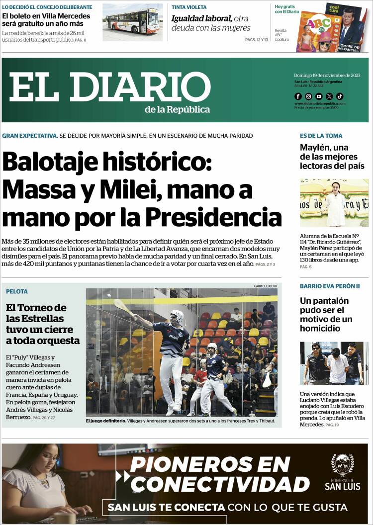 Portada de Diario de la República (Argentina)