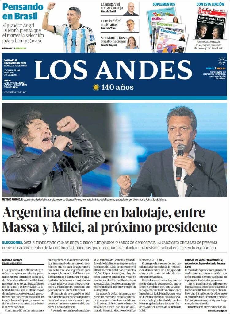 Portada de Los Andes - Mendoza (Argentina)