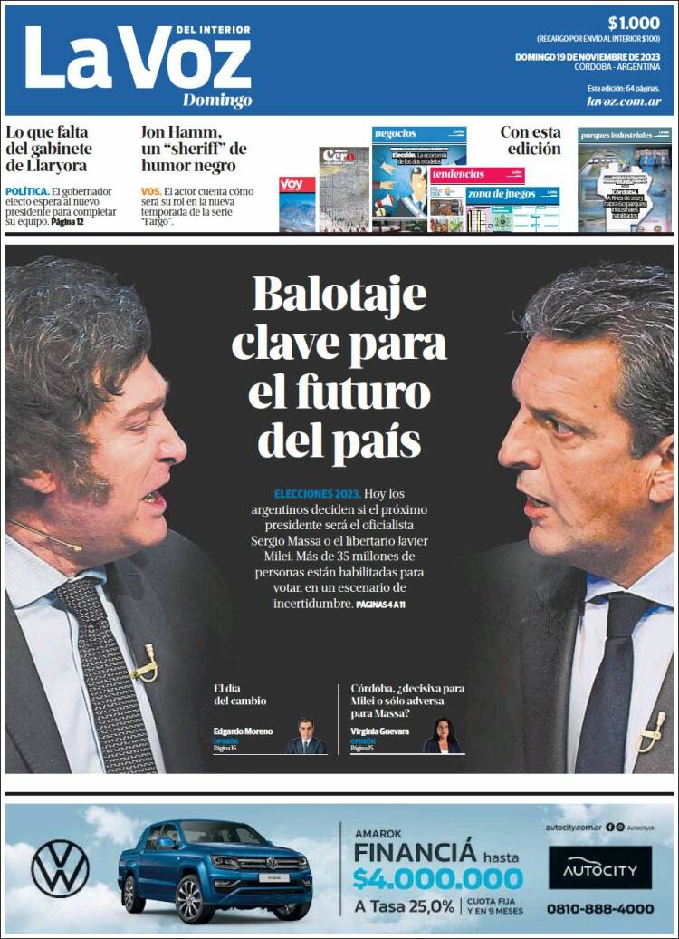 Portada de La Voz del Interior (Argentina)