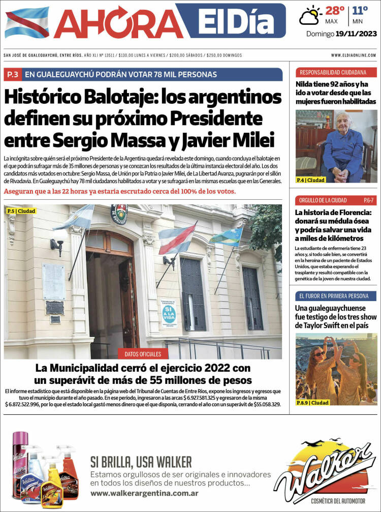 Portada de El Día de Gualeguaychú (Argentina)