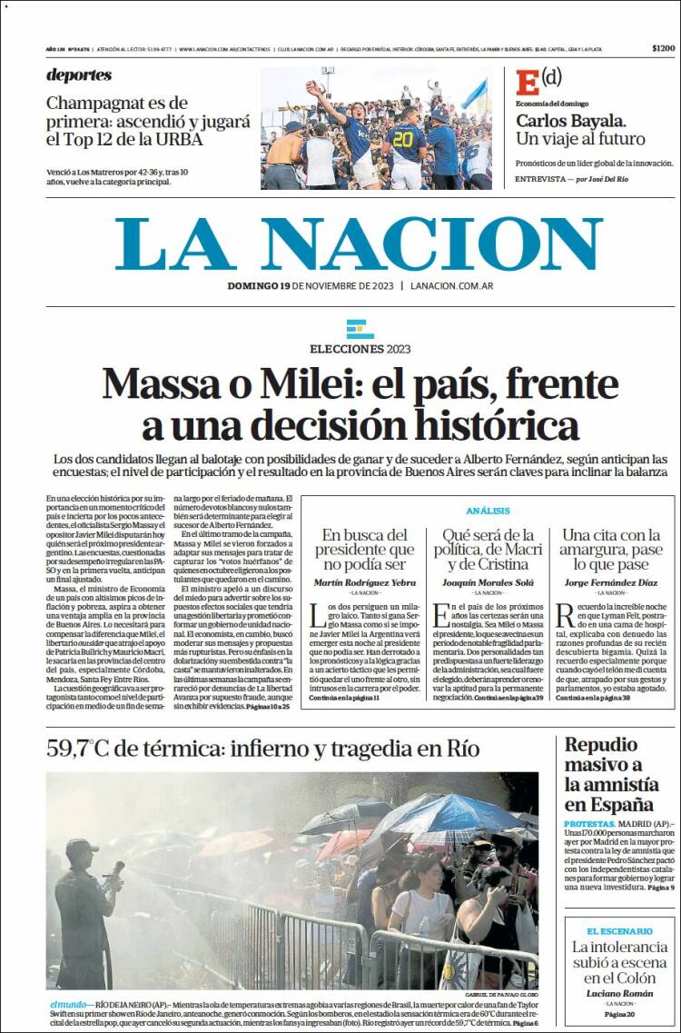 Portada de La Nación (Argentina)