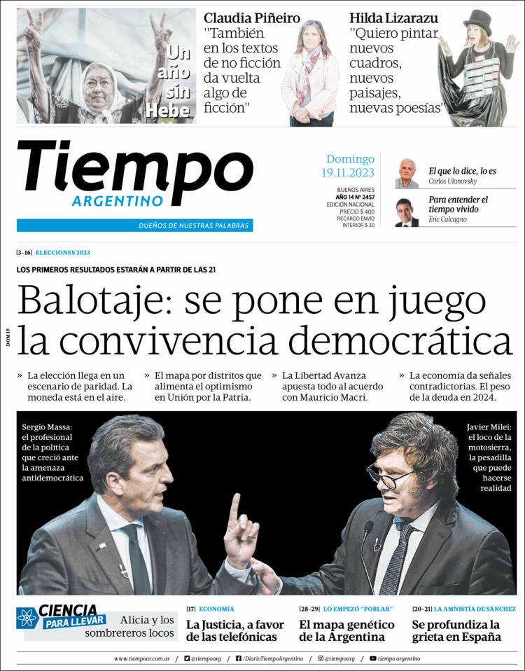Portada de Tiempo Argentino (Argentina)