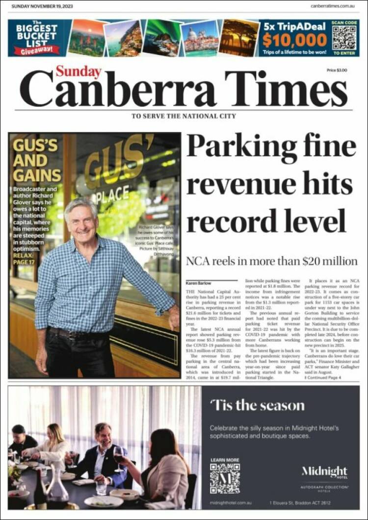 Portada de The Canberra Times (Australia)
