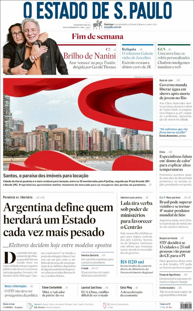 Portada de O Estado de São Paulo (Brasil)