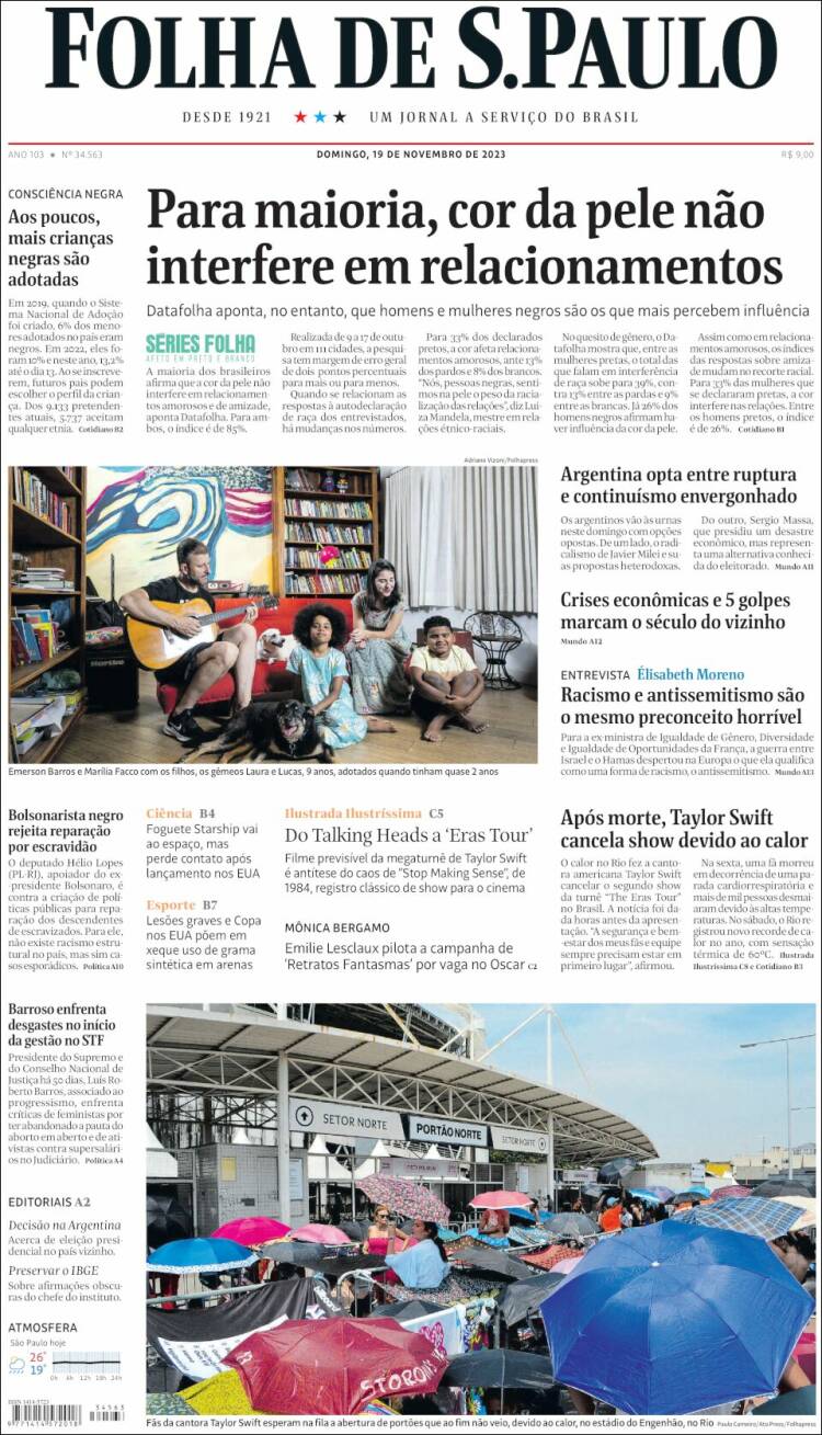 Portada de Folha de São Paulo (Brasil)