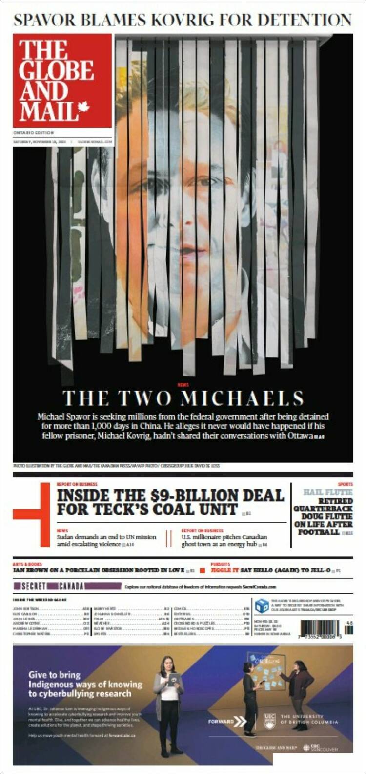 Portada de The Globe and Mail (Canadá)