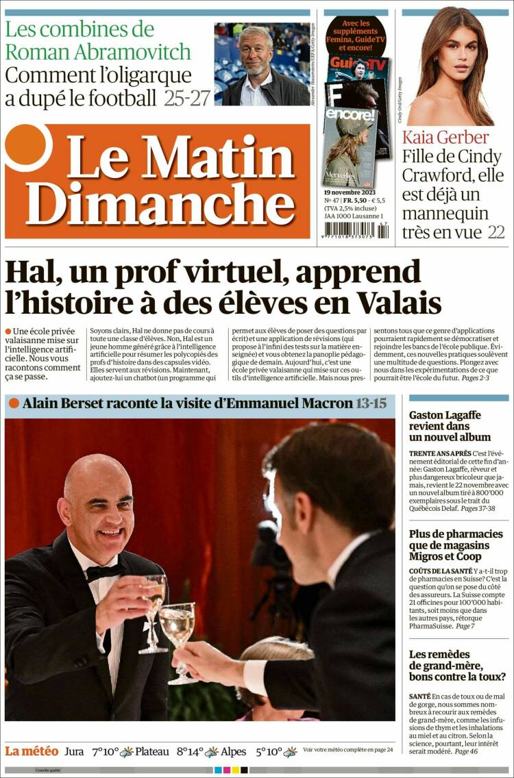 Portada de Le Matin (Suiza)