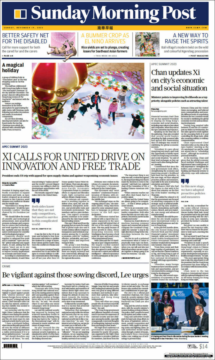 Portada de South China Morning Post (China)