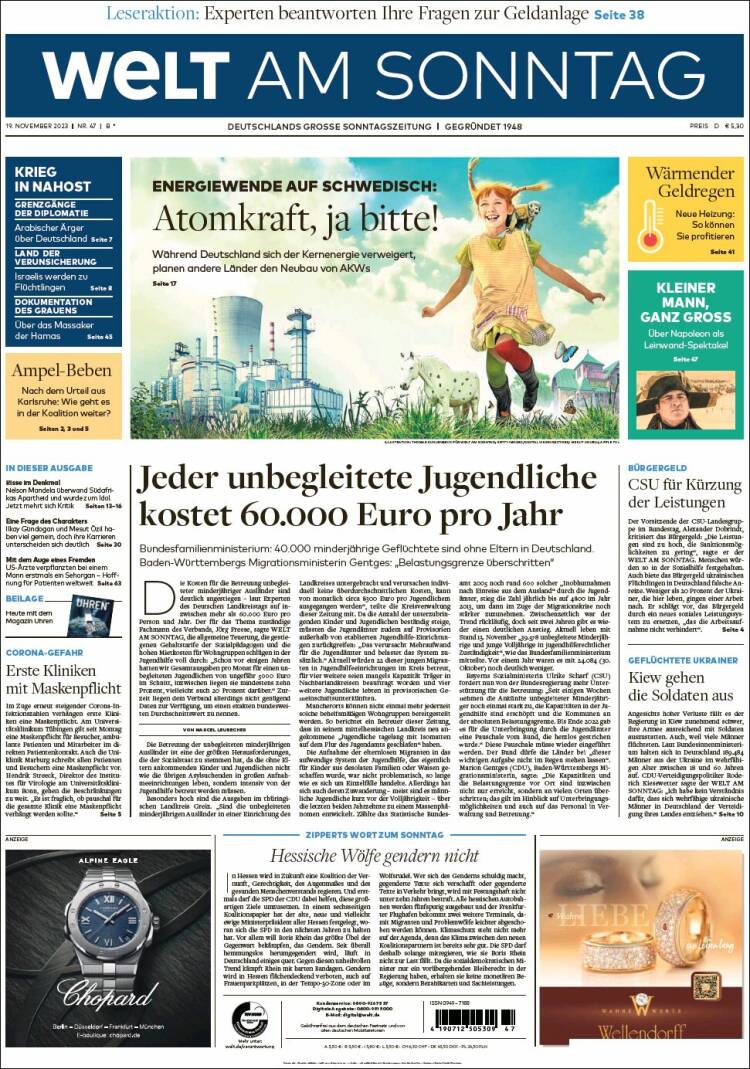 Portada de Die Welt (Alemania)