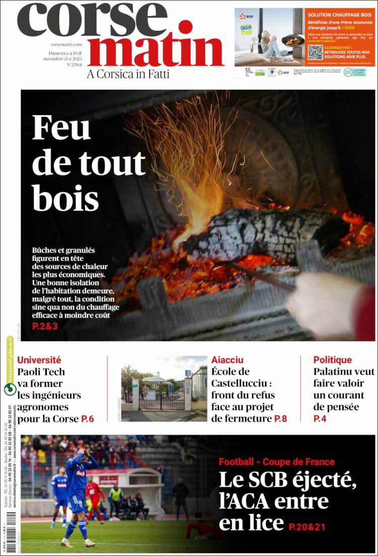 Portada de Corse-Matin (Francia)