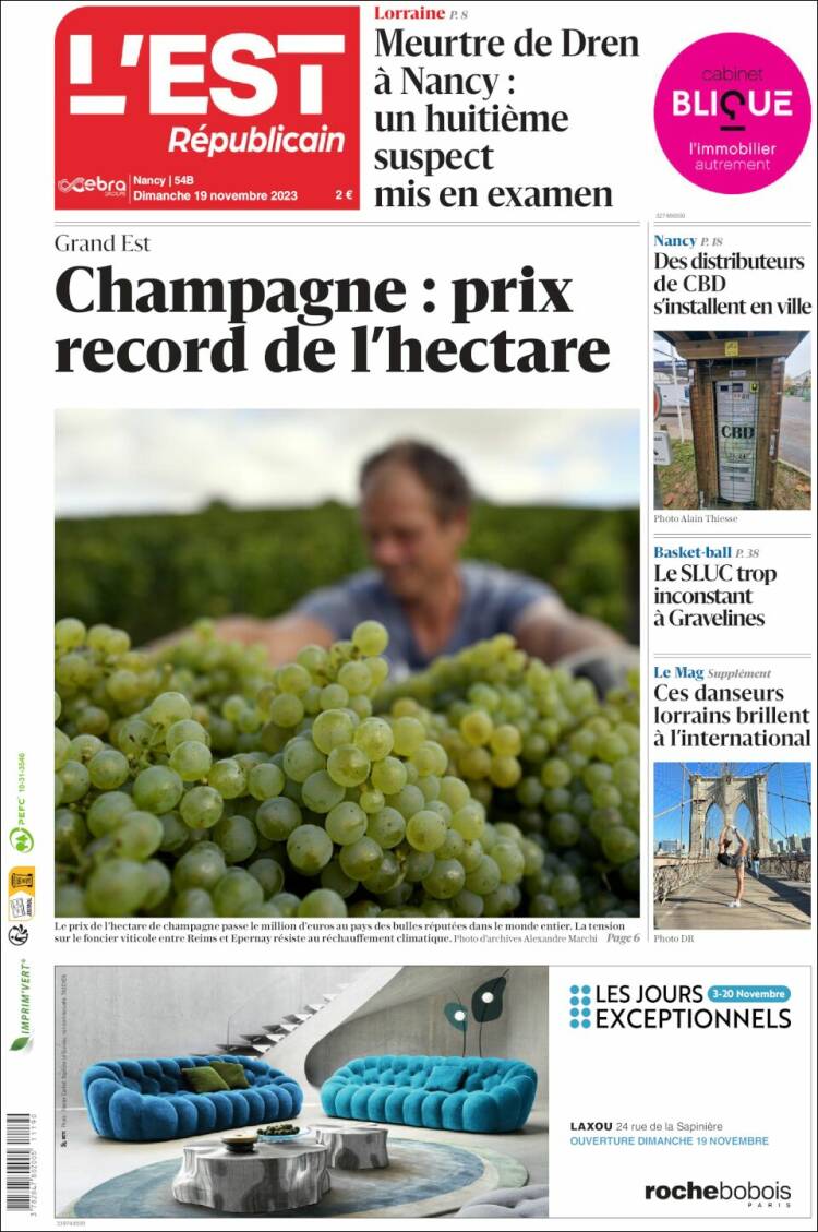 Portada de L'Est Republicain (Francia)