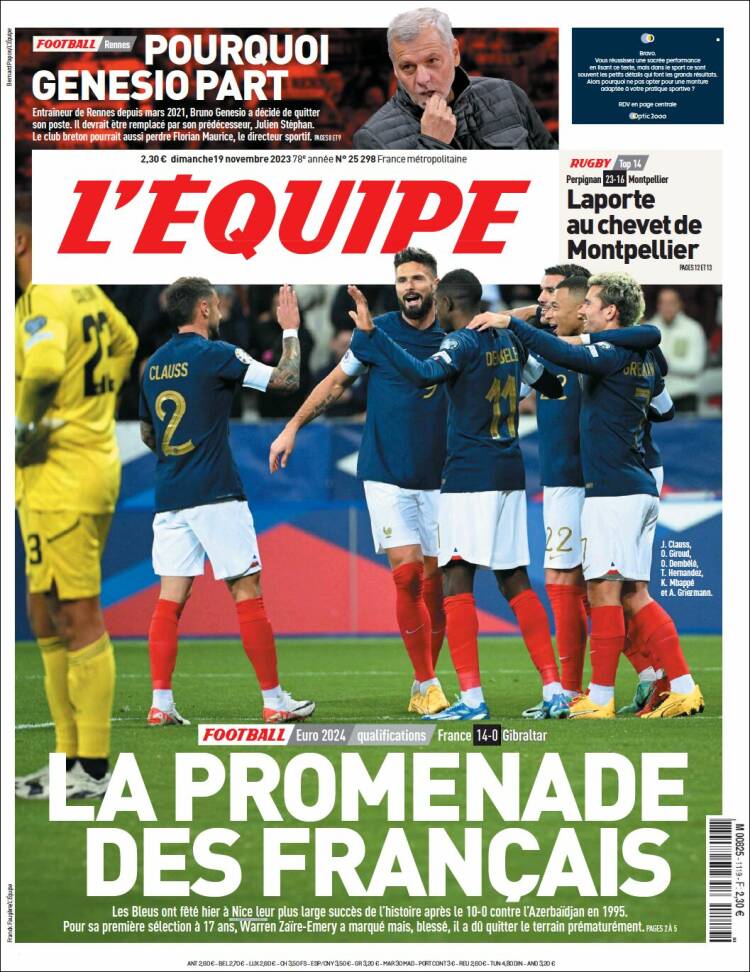 Portada de L'Equipe (Francia)