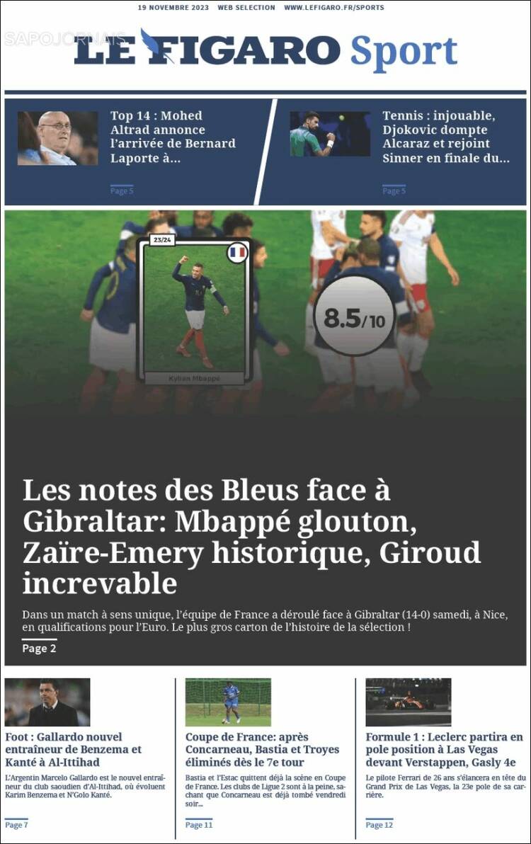 Portada de Le Figaro Sport (Francia)