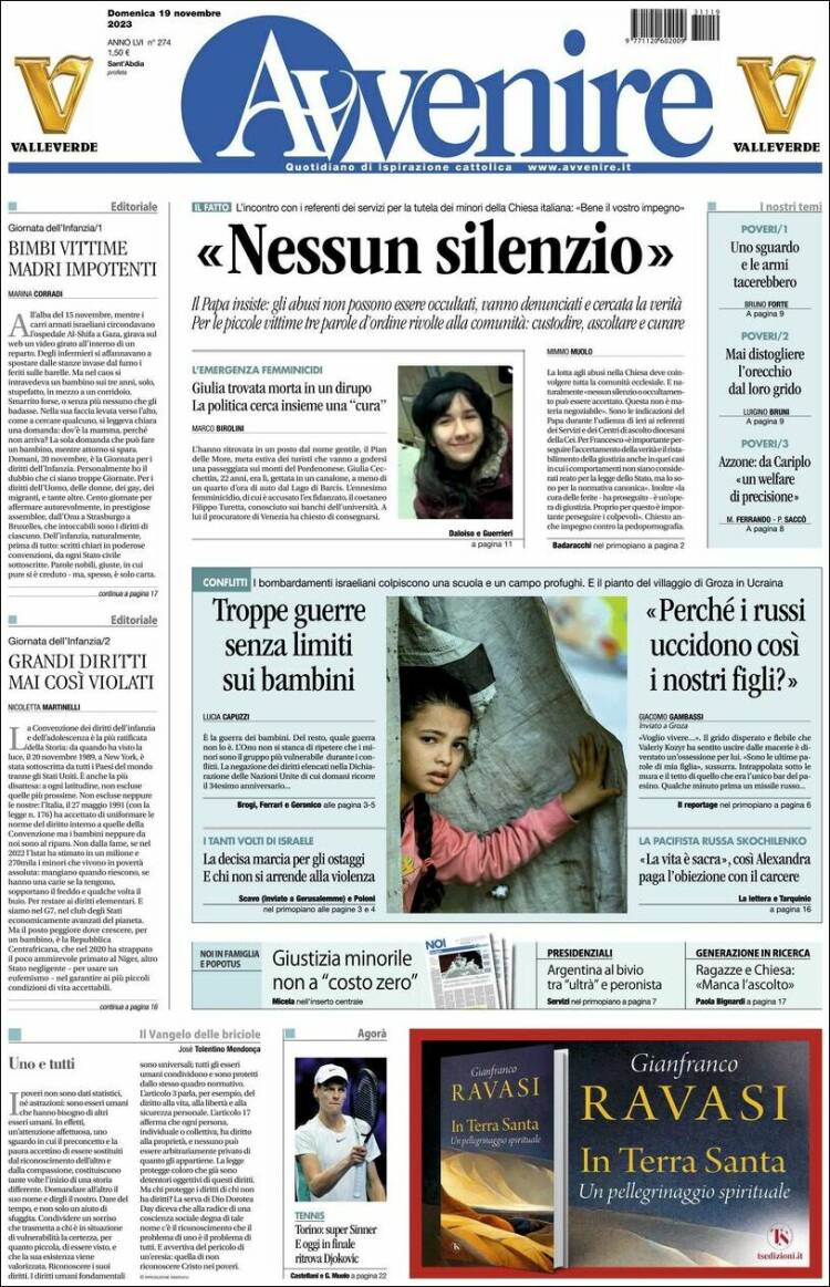 Portada de Avvenire (Italia)