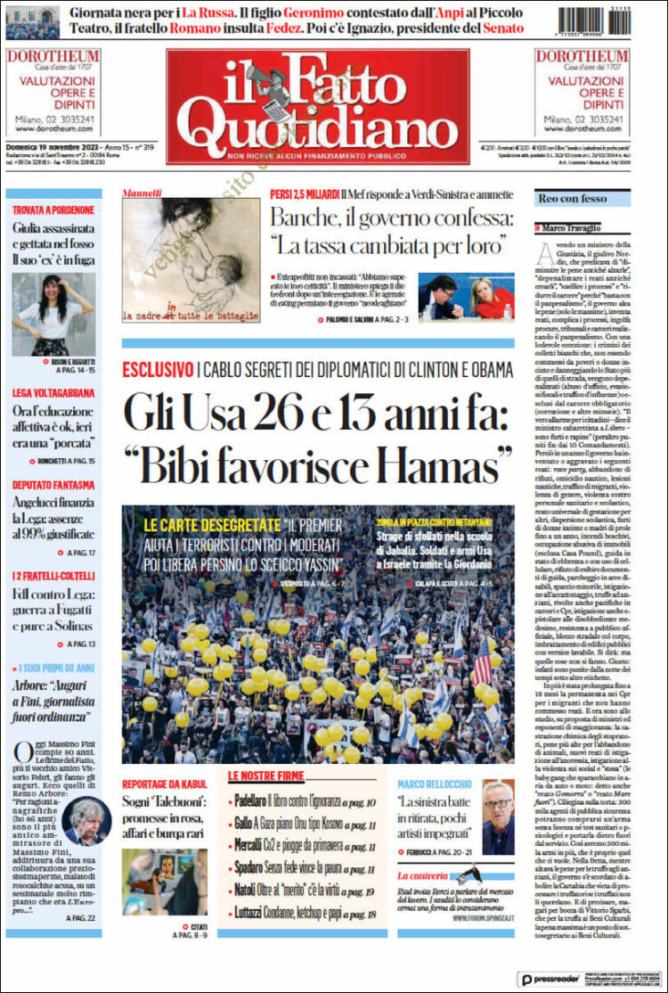 Portada de Il Fatto Quotidiano (Italia)