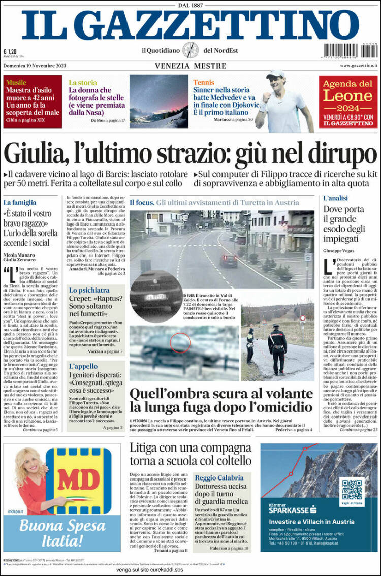 Portada de Il Gazzettino (Italia)