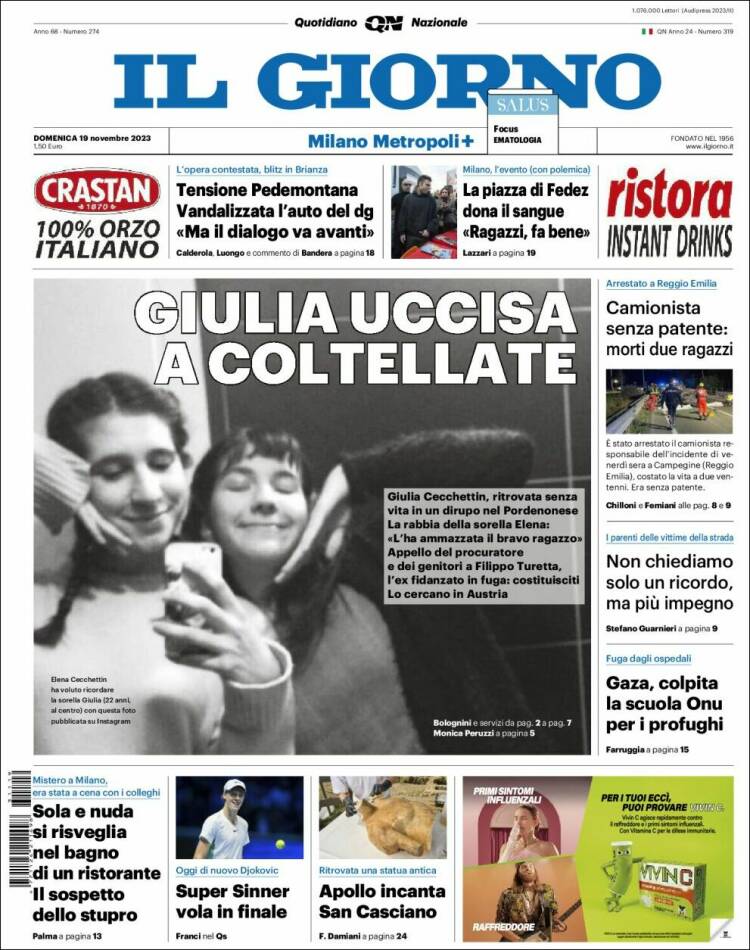 Portada de Il Giorno (Italia)