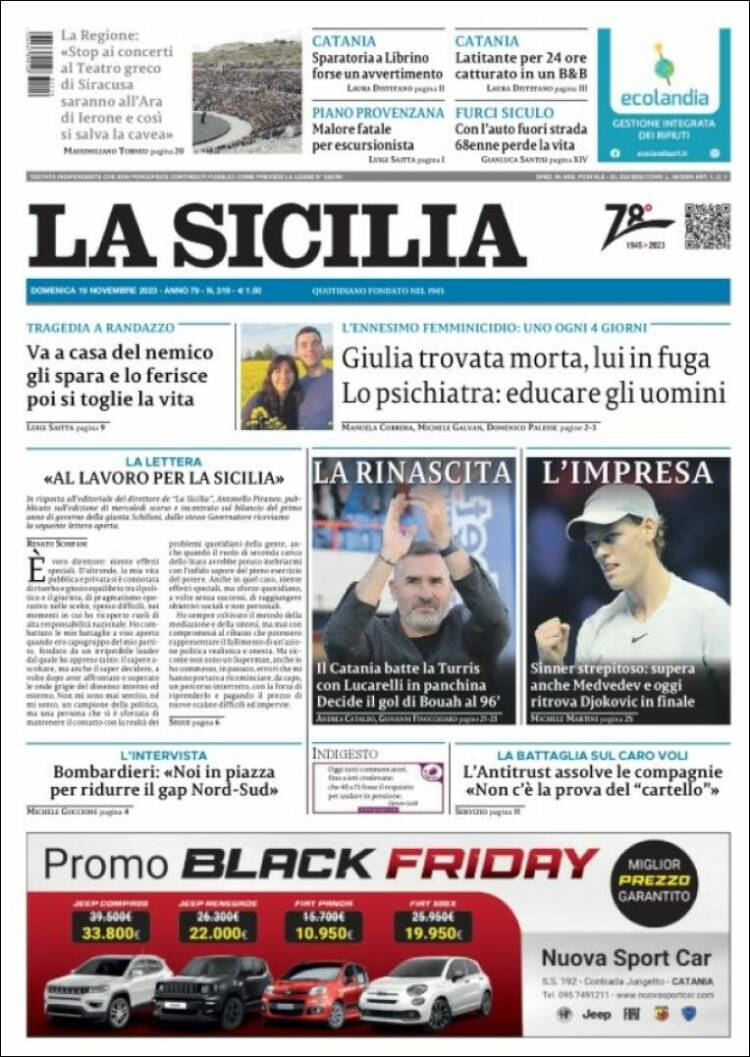 Portada de La Sicilia (Italia)